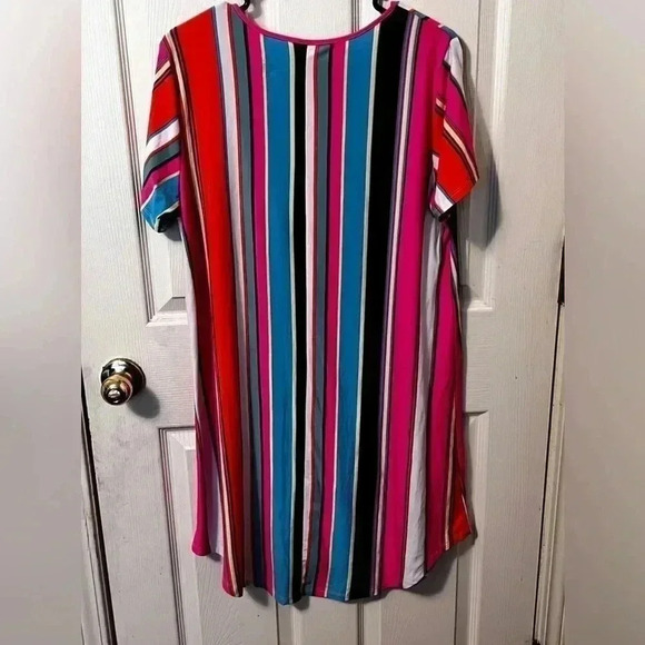 Bobbie Brooks Colorful neon Striped Print T-shirt Dress Size XLarge Soft NWOT - Picture 4 of 4